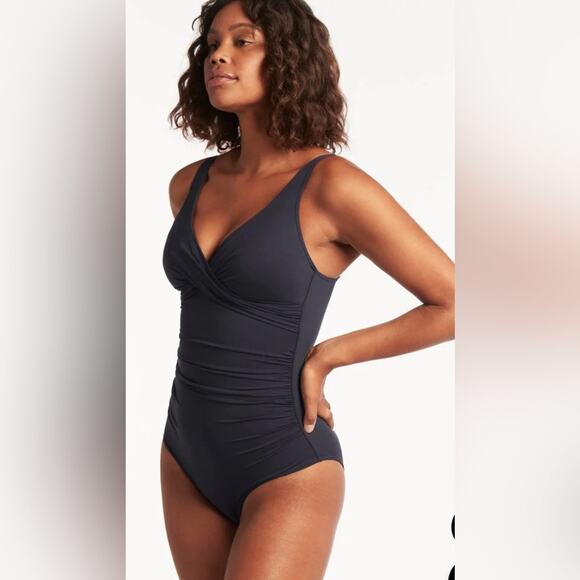 Sea Level Swim Black Eco Essentials Cross Front One Piece Swimsuit Size 4 - Picture 3 of 8